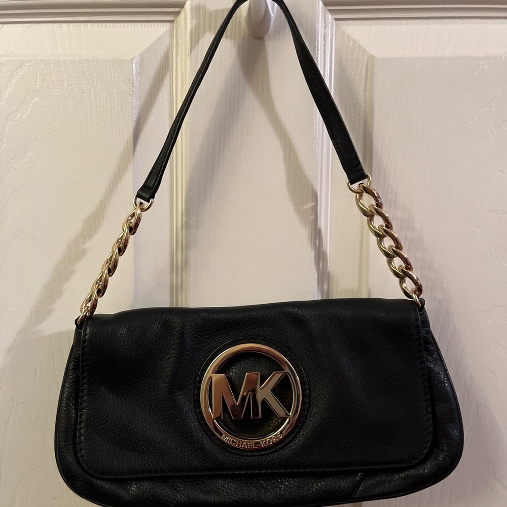 Michael Kors Black Shoulder Bag with Gold Chain